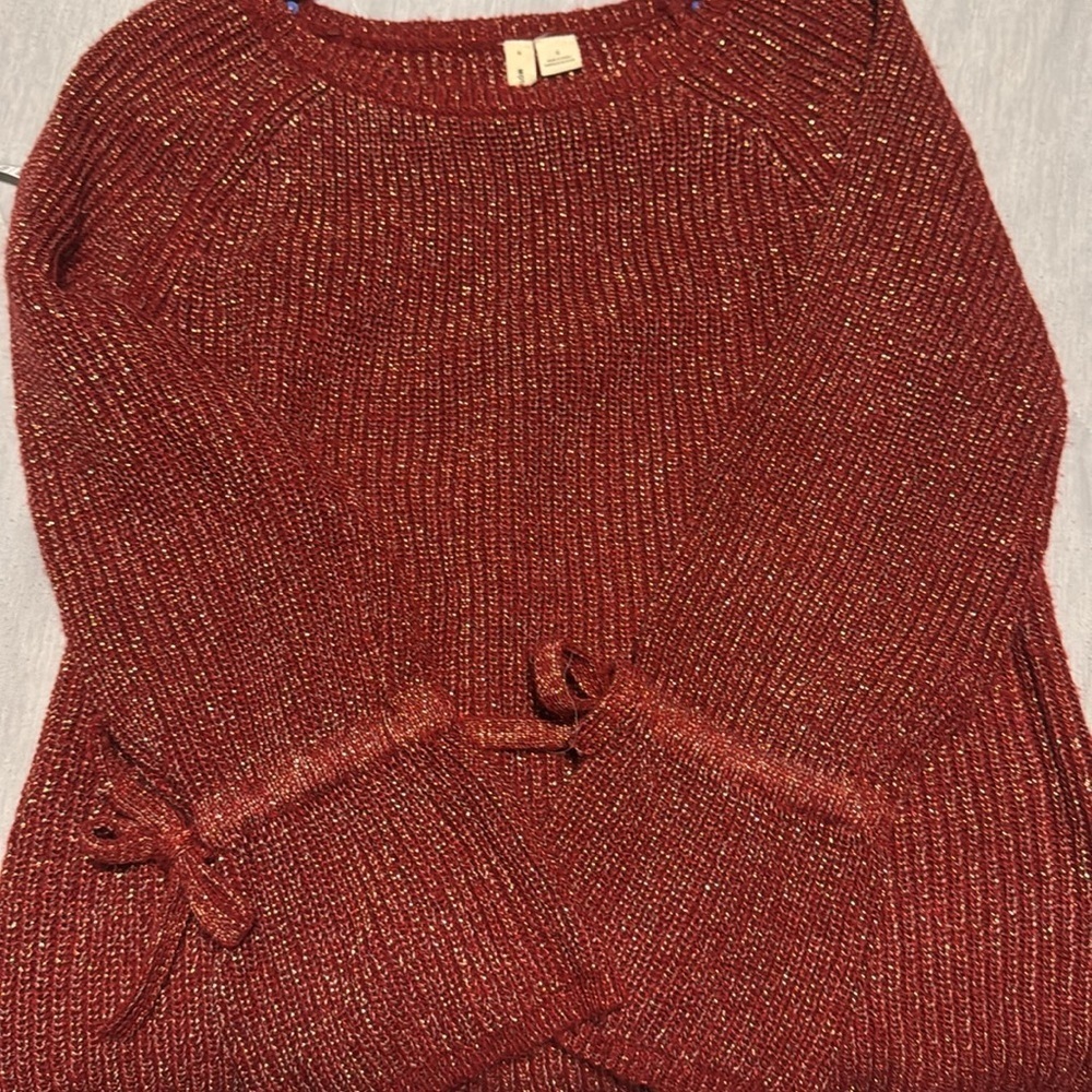 Anthropology Moth red lurex bow sleeve sweater
